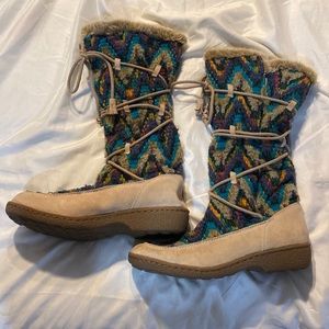 Multi Coloured Tall Fur Lined Boots Size 11